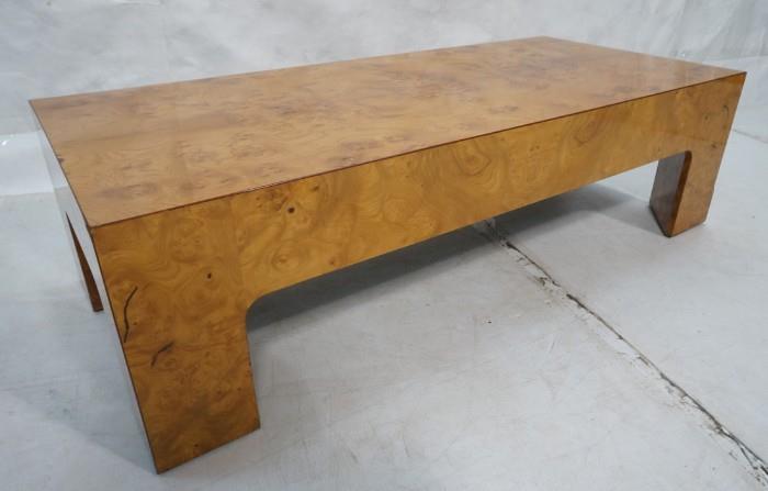 Lot 68  -  Milo Baughman Attributed Coffee Table. Rectangular cocktail Table With angled legs.  High lacquer burl.-- Dimensions:  H: 15 inches: W: 54 inches: D: 24 inches --- 