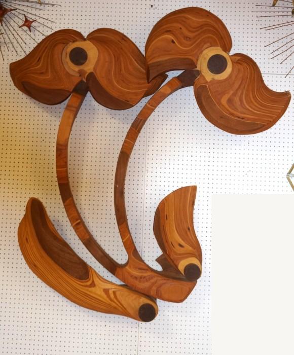 Lot 81  -  Large Laminated Wood Wall Sculpture.  Signed Conard.  Floral Form.  Thick wood.  -- Dimensions:  H: 71 inches: W: 65 inches: D: 8 inches --- 