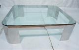 Lot 91  -  Milo Baughman Attributed Coffee Cocktail Table.  Large Oversized  Steel framed table with thick inset glass.  Heavy Solid construction.-- Dimensions:  H: 18.5 inches: W: 49.75 inches: D: 59.5 inches --- 