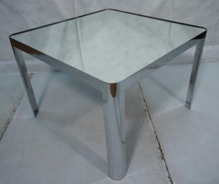 Lot 101  -  Baughman Style Square Dining Table with Inset Mirrored glass Top.-- Dimensions:  H: 29 inches: W: 42 inches: D: 42 inches --- 