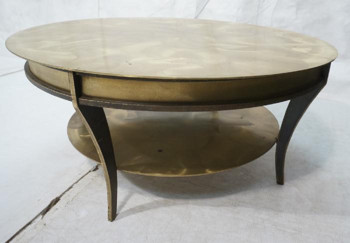 Lot 102  -  Bronze and Steel Coffee Cocktail Table. Large round top on heavy base.  -- Dimensions:  H: 17.5 inches: W: 38 inches --- 