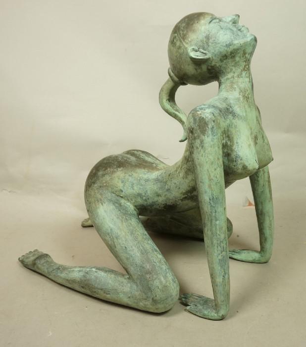 Lot 109  -  Nude bronze Sculpture.  Female Nude.  Unmarked.  Green Patination.-- Dimensions:  H: 14.5 inches: W: 10.5 inches: D: 17 inches --- 