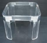 Lot 118  -  Baughman Style Lucite Glass and Chrome Table.  Occasional side table with rounded chrome corners and inset glass top.  1.25' thick acrylic.-- Dimensions:  H: 21 inches: W: 26 inches: D: 26 inches --- 