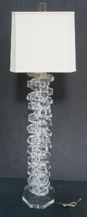 Lot 120  -  Heavy Thick Lucite Floor Lamp.   Stacked Acrylic pieces.  -- Dimensions:  H: 61 inches: W: 16 inches --- 