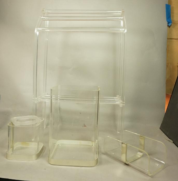 Lot 131  -  4pcs Lucite Acrylic.  Bathroom accessories including towel rack.-- Dimensions:  H: 30 inches: W: 18 inches --- 