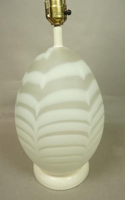 Lot 133  -  White Murano Glass Table Lamp.  Feather design.  Painted base.-- Dimensions:  H: 31 inches: W: 10 inches --- 