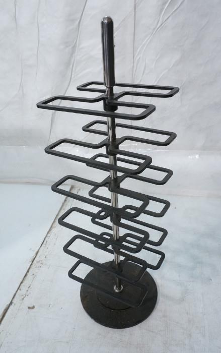 Lot 132  -  Italian Iron and Chrome Wine Rack Bottle Holder.  Very heavy construction.-- Dimensions:  H: 31.5 inches: W: 10 inches --- 