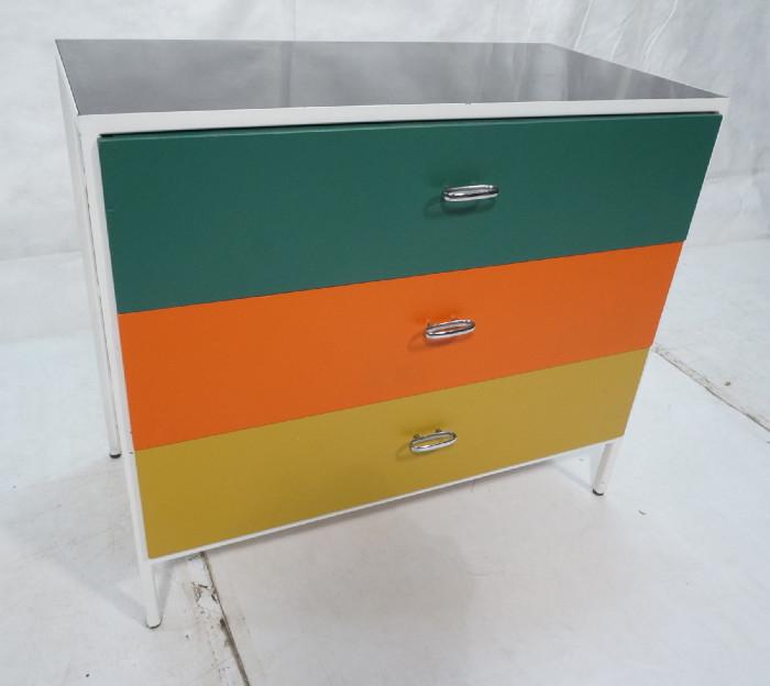 Lot 135  -  George Nelson Herman Miller Dresser.  Steel frame with multi color drawers.  Chrome pulls.  -- Dimensions:  H: 29.5 inches: W: 33.5 inches: D: 19 inches --- 
