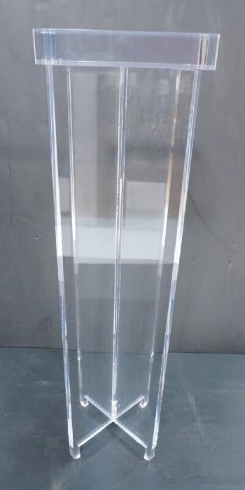 Lot 139  -  Tall Lucite Acrylic Pedestal Stand.  2" thick  lucite top.-- Dimensions:  H: 43.75 inches: W: 12 inches: D: 12 inches --- 