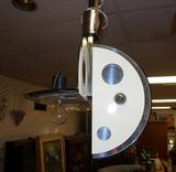 Lot 140  -  70's Mod Pendant Lamp. Hanging Chandelier. Chrome with white enamel finish. Folded circle form. -- Dimensions:  H: 18 inches --- 