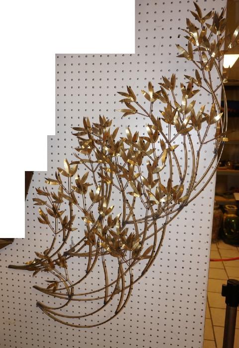 Lot 143  -  C JERE Brass Wall Sculpture. Branches with Leaves. Signed.-- Dimensions:  H: 41 inches: W: 29 inches --- 