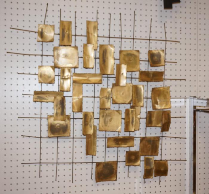 Lot 148  -  Modernist Abstract Metal Wall Sculpture. Metal rods with brass panels. -- Dimensions:   --- 