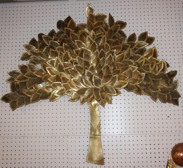 Lot 146  -  Large Brass Tree Wall Sculpture. Burnished leaves. -- Dimensions:  H: 41 inches: W: 45 inches --- 