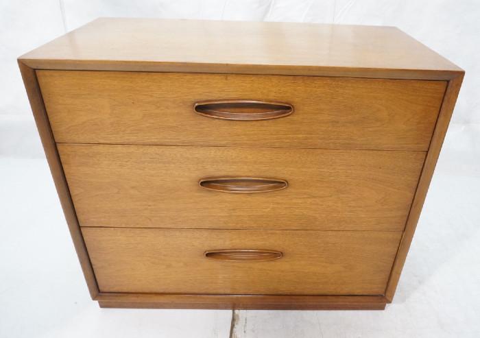 Lot 161  -  HENREDON Walnut Circa 60 Bachelors Chest. Three Drawer Low Chest. Recessed wood pulls. Marked.-- Dimensions:  H: 28.25 inches: W: 32 inches: D: 16.75 inches --- 