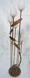 Lot 166  -  American Modern Walnut & Brass Floor Lamp. Brass trim. White Glass Shades.-- Dimensions:  H: 73.25 inches --- 