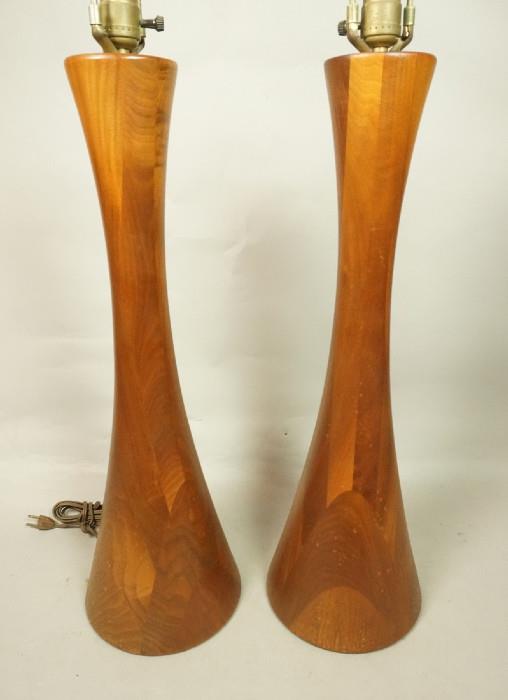 Lot 171  -  Pr PHILIP POWELL style 36" Wood Lamps. Corseted Walnut Table Lamp. -- Dimensions:  H: 36 inches: W: 8 inches --- 