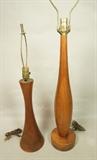 Lot 170  -  2pc PHILIP POWELL style Wood Lamps. Corseted Table Lamp. Bowling Pin Shape. Walnut-- Dimensions:  H: 35.5 inches --- 