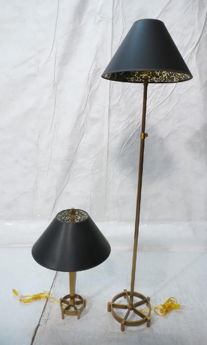 Lot 175  -  2pc Brass Lamps. Adjustable Height Floor Lamp. Table Lamp. Nautical style brass bases. -- Dimensions:  H: 55 inches --- 