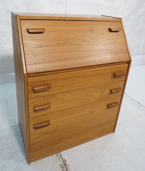 Lot 176  -  Danish Modern Teak Slant Front Desk. Wood pulls. Interior has light and fitted for electric.-- Dimensions:  H: 42 inches: W: 33.25 inches: D: 19.25 inches --- 