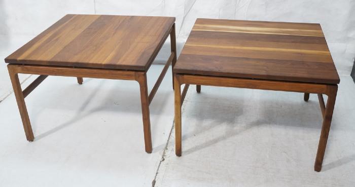 Lot 187  -  Pr Square Walnut American Modern Side Tables. End Tables with raised top over square legs-- Dimensions:  H: 21 inches: W: 29.5 inches: D: 29.5 inches --- 
