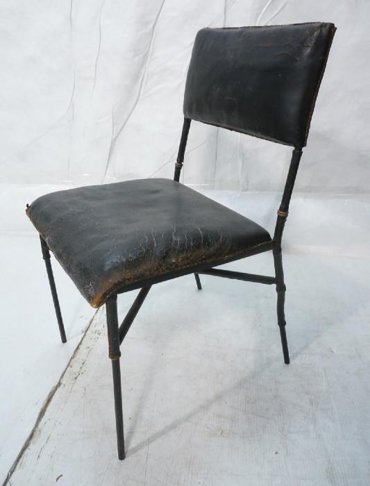 Lot 189  -  JACQUES ADNET Leather Side Chair. Steel Frame with leather wrapped legs. Leather seat. -- Dimensions:  H: 29.5 inches: W: 16 inches: D: 16 inches --- 