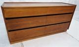 Lot 203  -  Danish Teak Six Drawer Dresser Chest. Skirted base. Dillingham fabric label. -- Dimensions:  H: 30 inches: W: 60.25 inches: D: 19 inches --- 