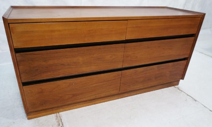 Lot 203  -  Danish Teak Six Drawer Dresser Chest. Skirted base. Dillingham fabric label. -- Dimensions:  H: 30 inches: W: 60.25 inches: D: 19 inches --- 