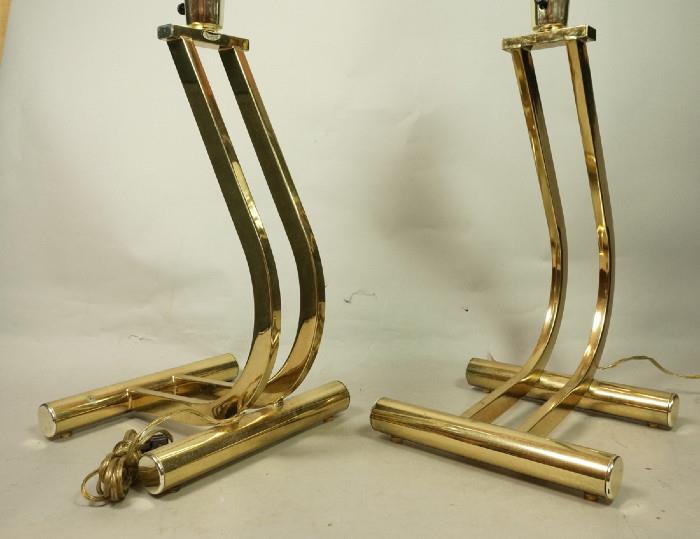 Lot 207  -  Pr Brass Two Band Table Lamps. Two Curved brass arms. -- Dimensions:  H: 33 inches: W: 12 inches: D: 10.5 inches --- 