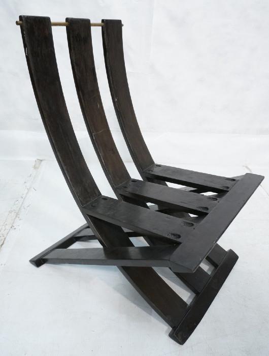 Lot 213  -  HARVEY PROBBER Black Lacquered Lounge Chair. Three slat back with brass rod detail. Not marked.-- Dimensions:  H: 30 inches: W: 21 inches: D: 24 inches --- 