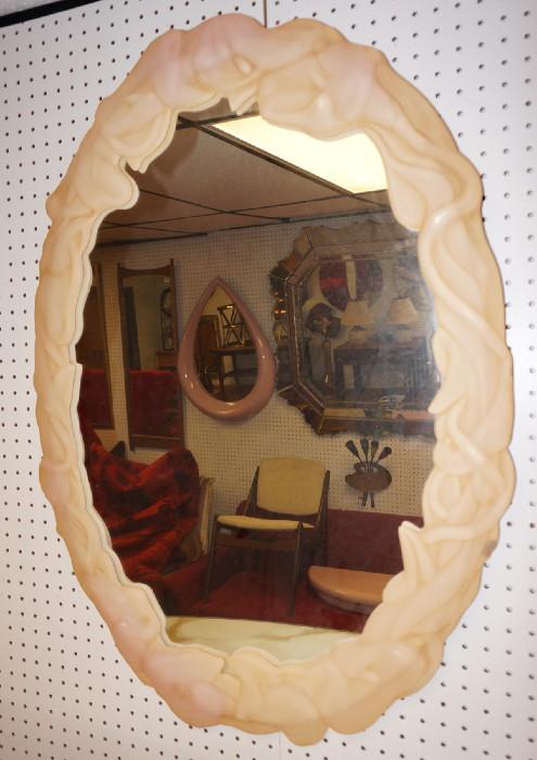 Lot 222  -  Frosted resin framed Wall Mirror. Oval. -- Dimensions:  H: 37 inches: W: 27 inches --- 