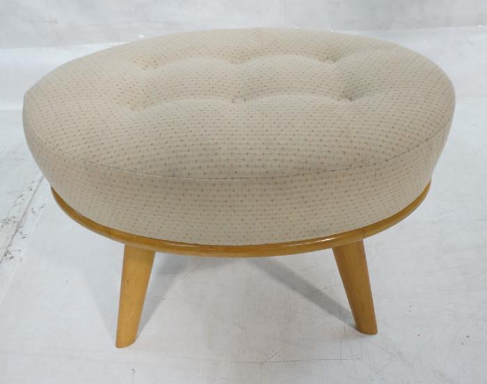 Lot 226  -  HEYWOOD WAKEFIELD Vanity Seat Bench. Tufted Fabric seat. Blond Wood. Marked C517. -- Dimensions:  H: 17 inches: W: 24 inches: D: 17 inches --- 