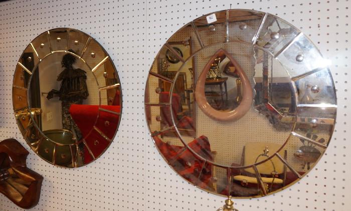 Lot 228  -  Pr Round Mirrors with pieced mirror frame. -- Dimensions:  H: 26 inches: W: 26 inches --- 