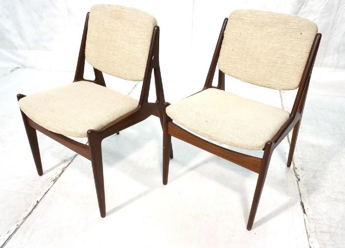 Lot 242  -  Pr ADRIAN PEARSALL style Walnut Side Chairs. Open triangle side. Cream Textured Fabric.  Backs swivel. Not marked. -- Dimensions:  H: 28 inches: W: 19.5 inches: D: 19.5 inches --- 