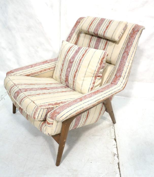 Lot 244  -  DUX Lounge Chair. Swedish Modern. Wood Frame. Striped fabric upholstery. Has headrest and extra pillow. Not marked. -- Dimensions:  H: 34 inches: W: 32 inches: D: 36 inches --- 