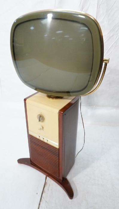 Lot 247  -  Philco PREDICTA Television TV on Stand. Floor Model. Wood Case. -- Dimensions:  H: 46 inches: W: 23 inches: D: 13 inches --- 