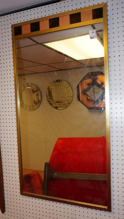 Lot 252  -  Mid Century Wall Mirror. Colorful Tile Top Trim. -- Dimensions:  H: 44 inches: W: 23.5 inches --- 