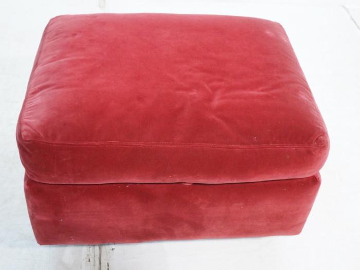 Lot 258  -  Thayer Coggin Milo Baughman Lift Top Ottoman Stool.  Labeled.  Wine upholstery.-- Dimensions:  H: 18 inches: W: 28 inches: D: 24 inches --- 