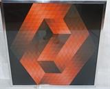 Lot 265  -  VASARELY Op Art Silkscreen Print. Cubes in red and brown shades. Signed. Denise Rene Editeur seal. 155/250.-- Dimensions:  Image Size: H: 31 inches: W: 31 inches --- 
