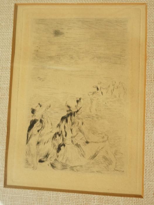Lot 267  -  After RENOIR Print. Two Girls at the Beach. Signed in Print. -- Dimensions:  Image Size: H: 5.75 inches: W: 4 inches --- 
