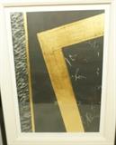 Lot 275  -  SHINICHI Print. Calligraphic images with Gilt Bands. Pencil signed; 31/50; B.M. 8702L. -- Dimensions:  H: 19.5 inches: W: 13.5 inches --- 