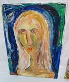 Lot 278  -  ALFRED ORTEGA Oil Painting on Canvas. Portrait of Woman in Ochre. Blue Background. Signed-- Dimensions:  H: 40 inches: W: 30 inches --- 