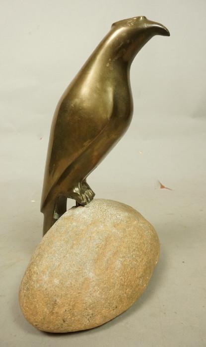 Lot 282  -  SARREID Bronze Bird Sculpture. On stone Rock. Foil Label. Sculpture stamped Made in Spain-- Dimensions:  H: 9.5 inches: W: 7.5 inches: D: 5 inches ---  <br><br>US Shipping charge:</b>  $35