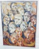 Lot 286  -  MAY BENDER Signed Oil Painting. Heads study. Signed & dated 92.-- Dimensions:  Image Size: H: 39.5 inches: W: 29.25 inches --- 