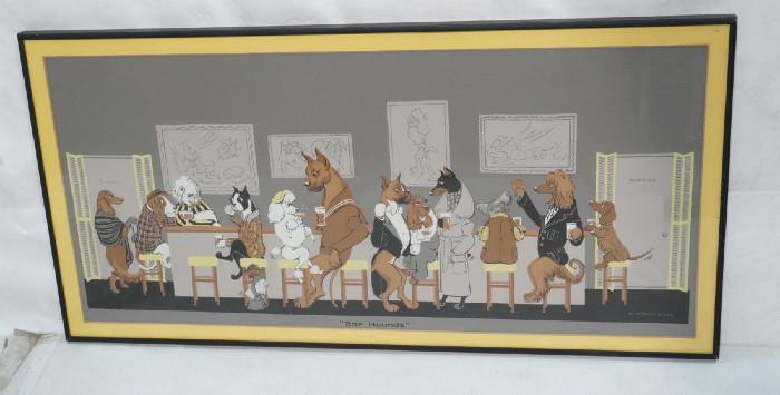 Lot 290  -  CONSTANCE DEPLER Silkscreen Print. "Barhounds" Dogs at the Bar. -- Dimensions:  Image Size: H: 13 inches: W: 25.25 inches --- 