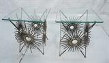 Lot 301  -  Pr Brutalist Welded Nail Starburst Side Tables. Glass Tops. Square form.-- Dimensions:  H: 19 inches: W: 16 inches: D: 16 inches --- 