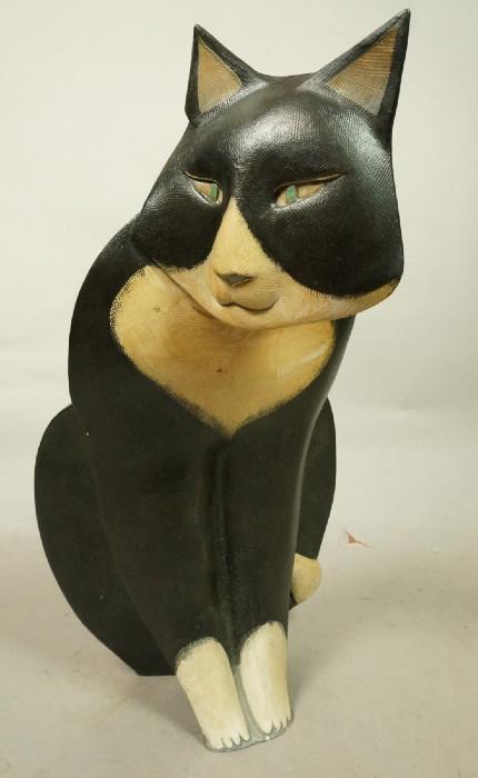 Lot 317  -  Lynda Pleet Stylized Cat Sculpture.  1986.  Black and White.-- Dimensions:  H: 16.5 inches: W: 10 inches: D: 9 inches ---  <br><br>US Shipping charge:</b>  $35