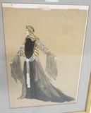 Lot 327  -  Helen Stevenson West Gouache Painting on Paper. Costume study for Mask and Wig club.  -- Dimensions:  Image Size: H: 18.75 inches: W: 13.5 inches --- 