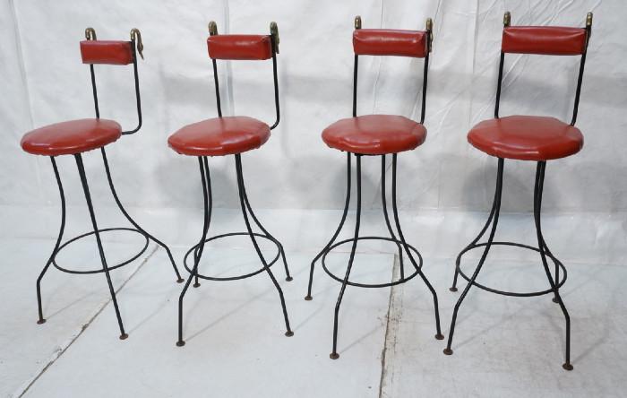 Lot 341  -  Set 4 Regency Style Bar Stools.  Iron and Brass.  Goose head Tops.  -- Dimensions:  H: 44.5 inches: W: 25 inches --- 