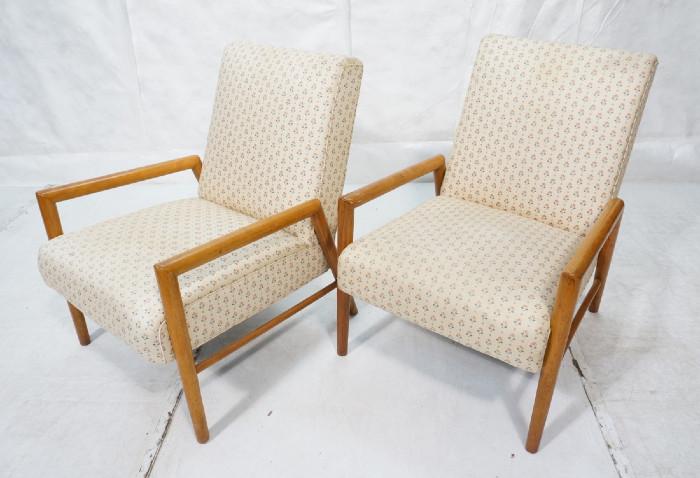 Lot 353  -  Pair Robsjohn Gibbings Lounge Chairs.  Open Arm form.  -- Dimensions:  H: 34 inches: W: 25.25 inches: D: 34 inches --- 