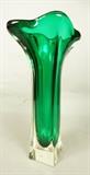 Lot 356  -  Large Murano Glass Vase.  Case glass Green interior.  Flared top.-- Dimensions:  H: 19 inches: W: 10.25 inches: D: 7.25 inches --- 